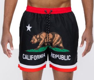 California CA Bear Swim Trunks Board Shorts (Color: Black, size: 2XL)