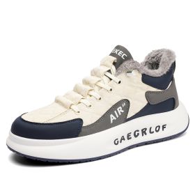 Autumn and winter men's new trend fashion plush casual shoes comfortable warm men's sports shoes (Color: Rice blue, size: 41)