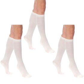 Women's Knee High Socks 3 Pairs Combed Cotton Over The Calf Long Socks (Color: Ecru)